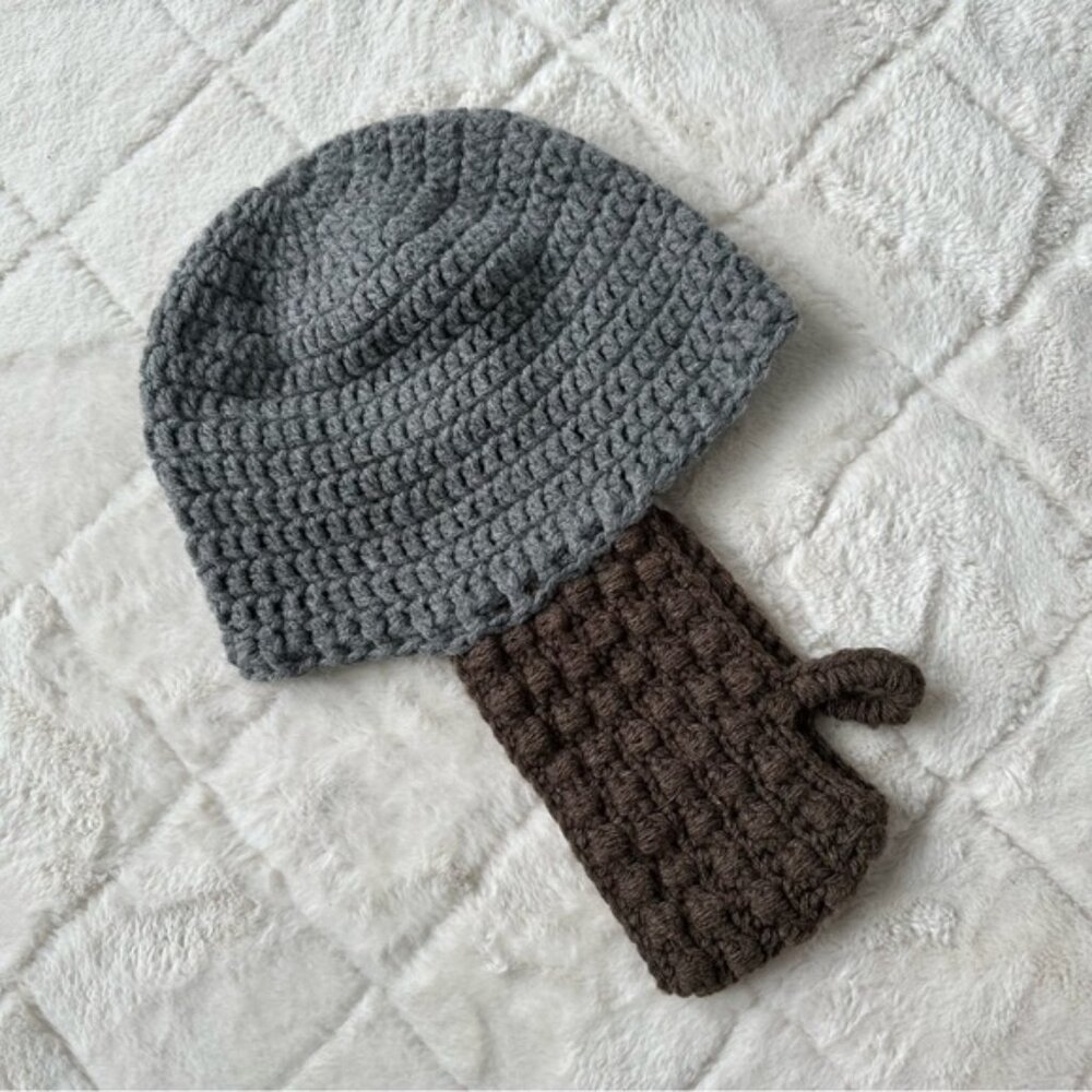 Handmade | Gray Knit Beard Beanie | Size Adult, One Size